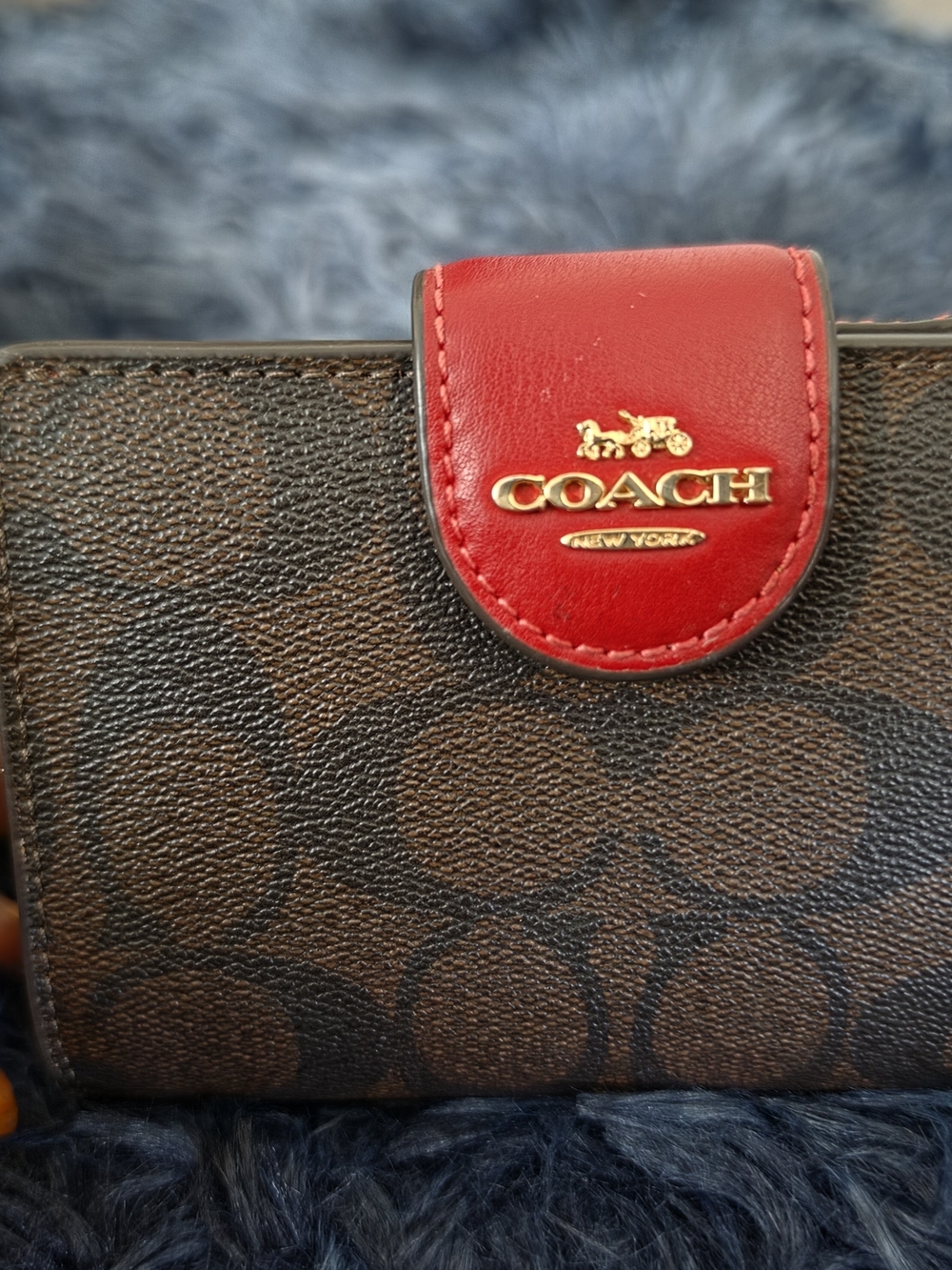 Coach Signature Canvas Wallet with Red Leather Snap